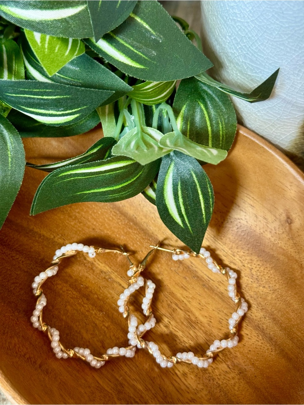 Women’s Faux Pearl Wrapped Hoop Earrings